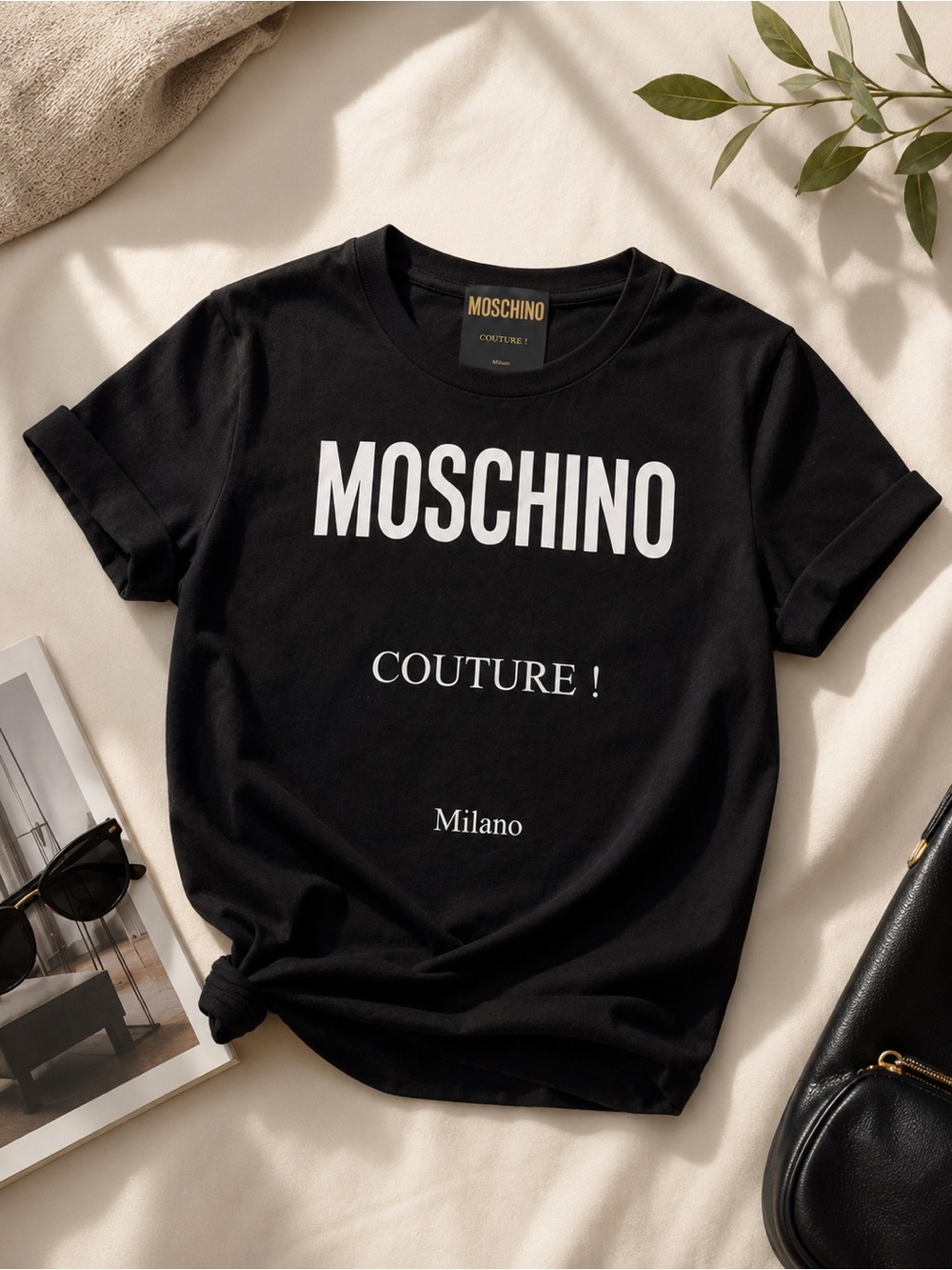 Moschino Black Logo Tee with White Lettering